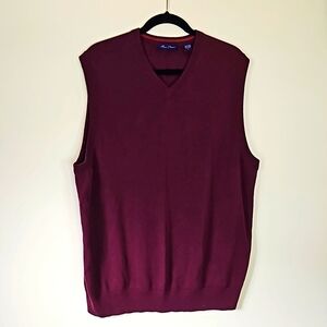 Alan Flusser Maroon Cotton V Neck Sweater Vest Large